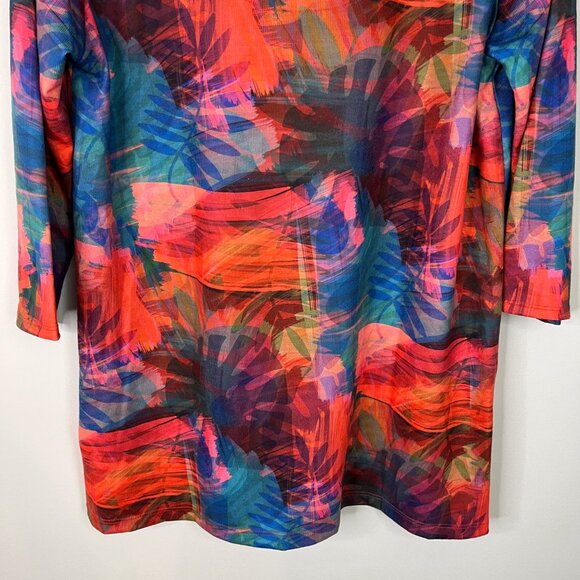 Soft Surroundings Breezy Bloom Tropical Tunic Women's Medium 3/4 Sleeve V-Neck - Picture 9 of 14